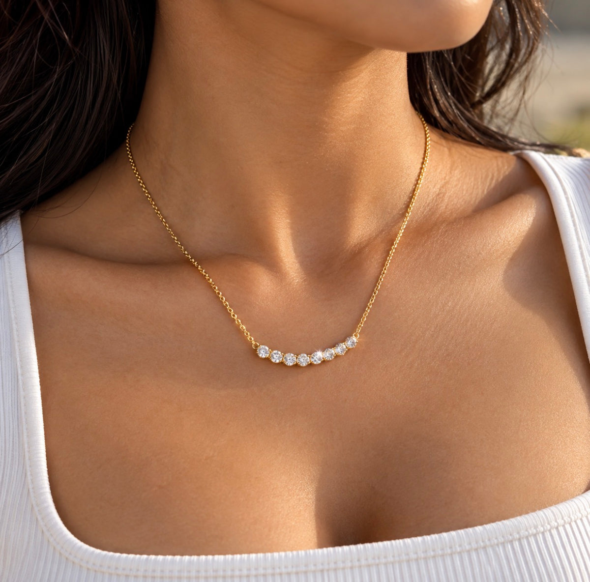 Serena Crystal Necklace Gold