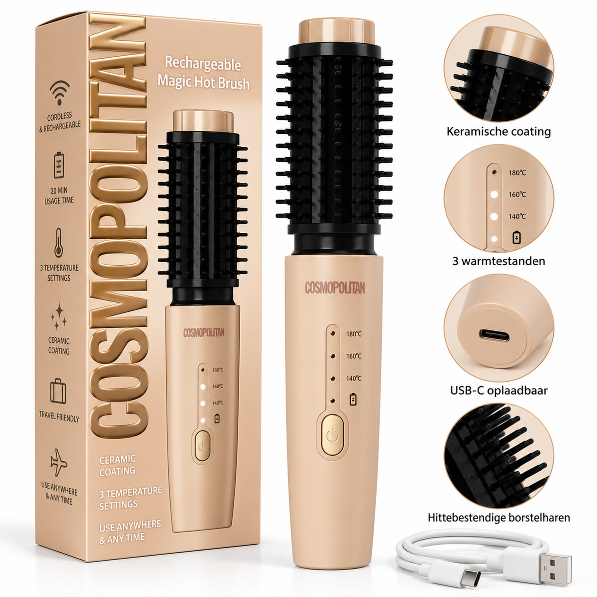 Draadloze Warmtestylingborstel – Voor Glad Haar, Volume & Zachte Krullen