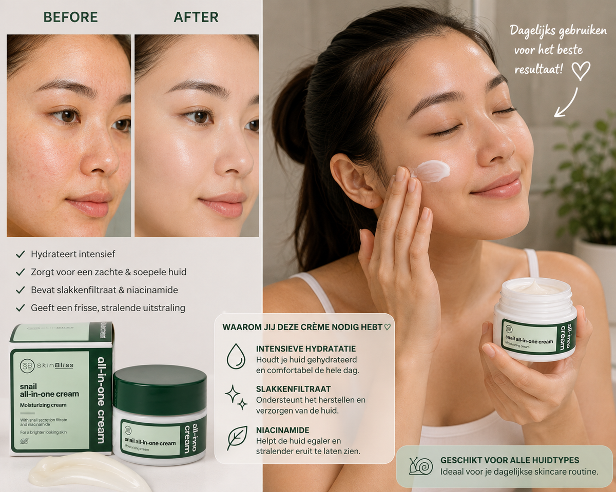 Snail All-in-One Cream – Hydraterende Gezichtscrème met Slakkenfiltraat & Niacinamide (50 ml)