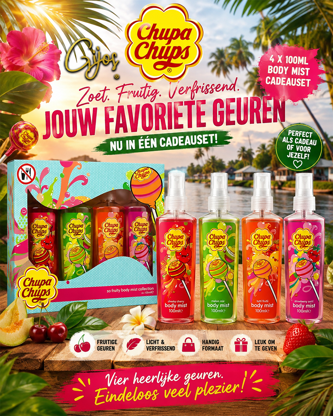Chupa Chups Body Mist Geschenkset – 4 Fruitige Geuren – 4 × 100 ml