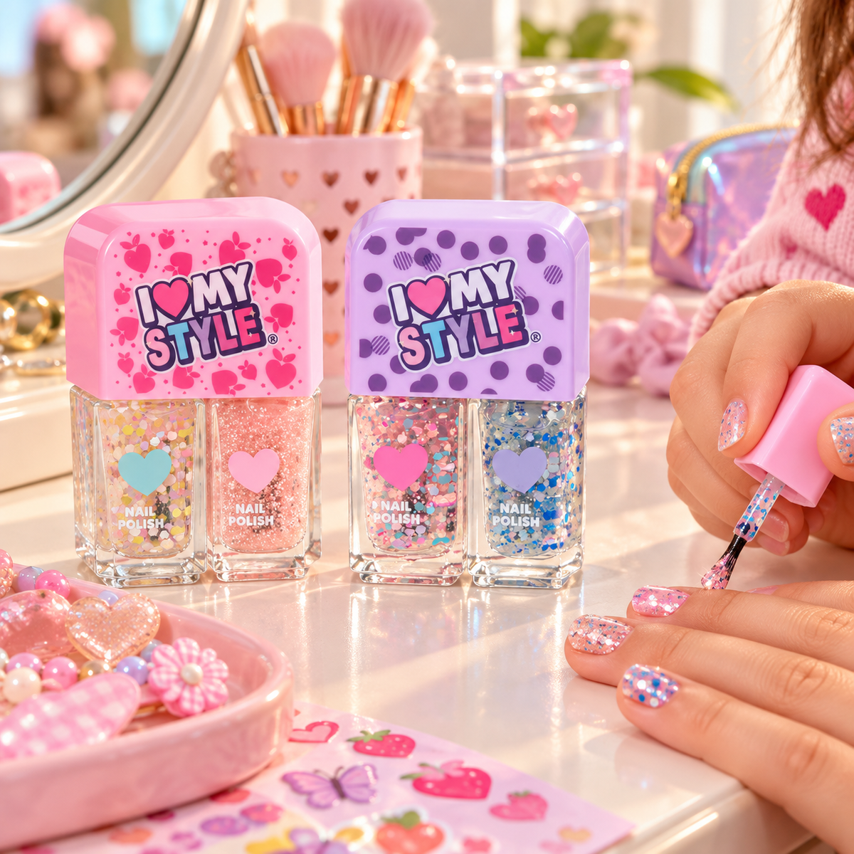 I Love My Style glitter nagellak duo lifestyle in gebruik