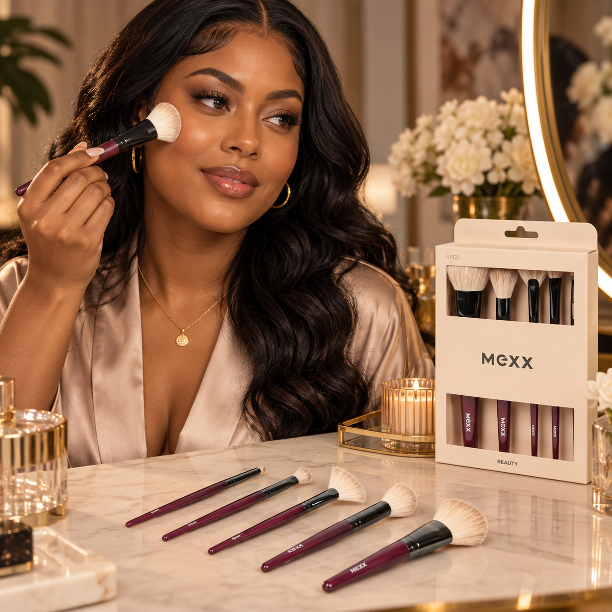 Mexx make up kwastenset lifestyle met model